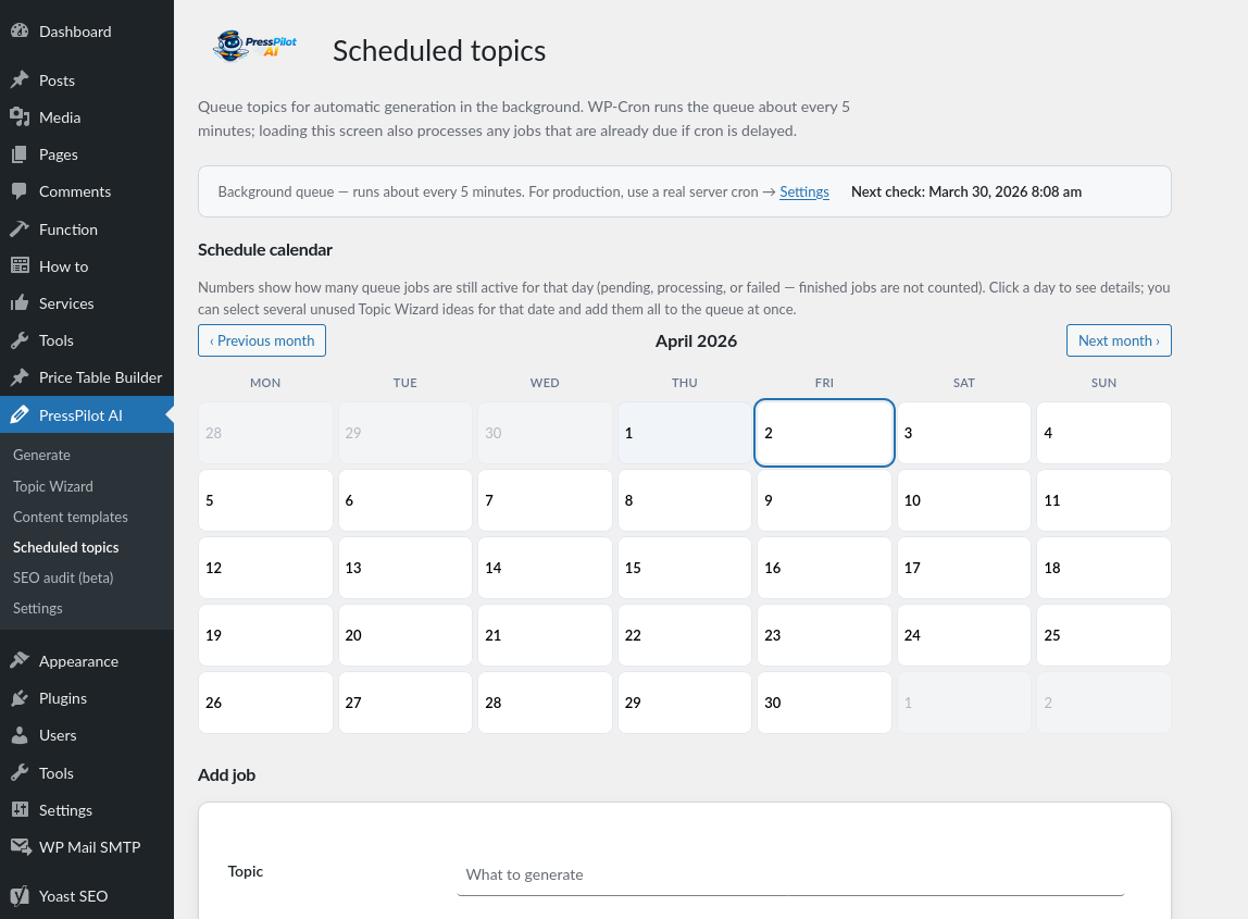 PressPilot AI — WordPress AI plugin for blog posts & SEO